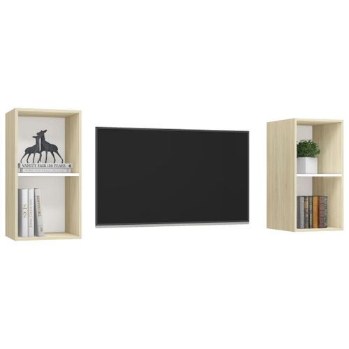 Meubles TV muraux 2 pcs Blanc et chêne sonoma - Photo n°3; ?>