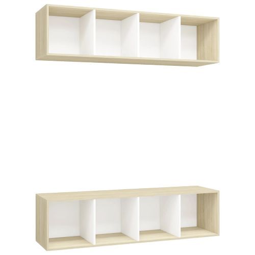 Meubles TV muraux 2 pcs Blanc et chêne sonoma 2 - Photo n°2; ?>