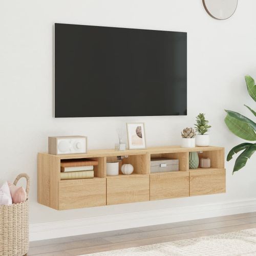 Meubles TV muraux 2 pcs chêne sonoma 60x30x30cm bois ingénierie - Photo n°3; ?>