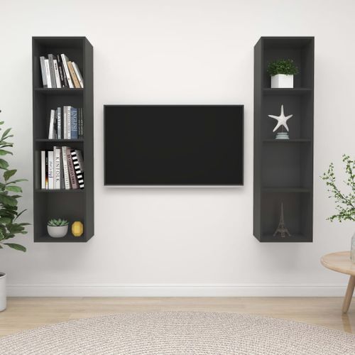 Meubles TV muraux 2 pcs Gris 3 - Photo n°2; ?>