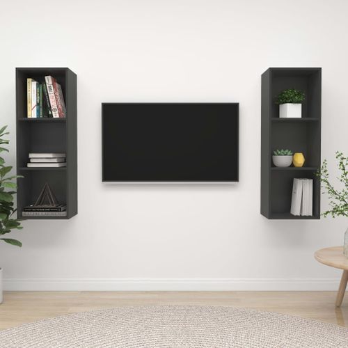 Meubles TV muraux 2 pcs Gris 4 - Photo n°2; ?>