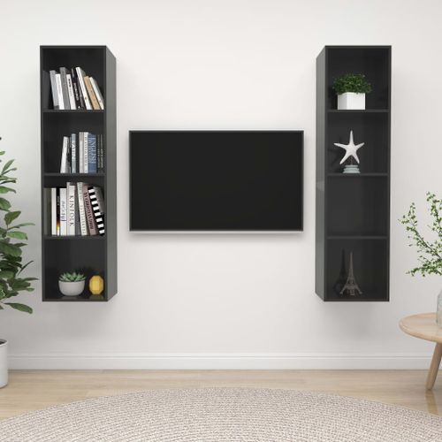 Meubles TV muraux 2 pcs Gris brillant 3 - Photo n°2; ?>