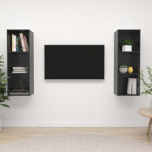 Meubles TV muraux 2 pcs Gris brillant 4 - Photo n°2; ?>