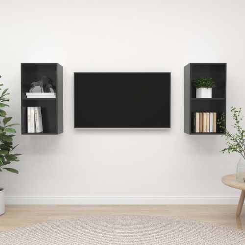 Meubles TV muraux 2 pcs Gris brillant - Photo n°2; ?>