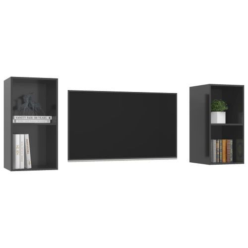 Meubles TV muraux 2 pcs Gris brillant - Photo n°3; ?>