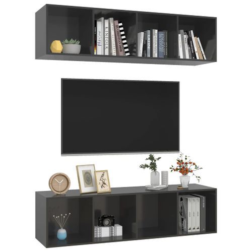 Meubles TV muraux 2 pcs Gris brillant 2 - Photo n°3; ?>