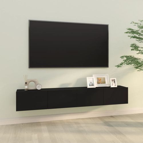 Meubles TV muraux 2 pcs noir 100x30x30 cm bois d'ingénierie - Photo n°2; ?>