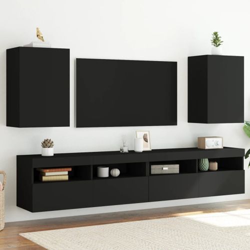 Meubles TV muraux 2 pcs noir 40,5x30x60 cm bois d'ingénierie - Photo n°2; ?>