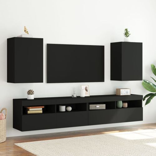 Meubles TV muraux 2 pcs noir 40,5x30x60 cm bois d'ingénierie - Photo n°3; ?>