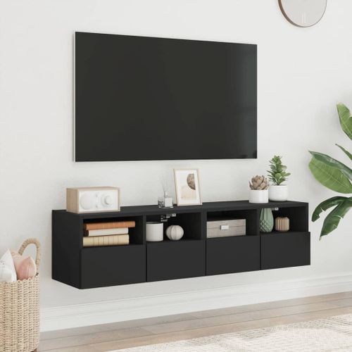 Meubles TV muraux 2 pcs noir 60x30x30 cm bois d'ingénierie - Photo n°3; ?>