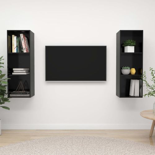 Meubles TV muraux 2 pcs Noir brillant - Photo n°2; ?>