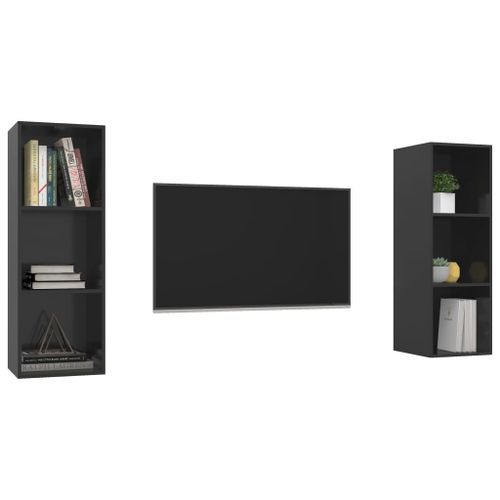 Meubles TV muraux 2 pcs Noir brillant - Photo n°3; ?>