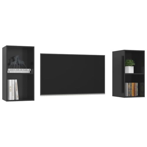 Meubles TV muraux 2 pcs Noir brillant 2 - Photo n°3; ?>