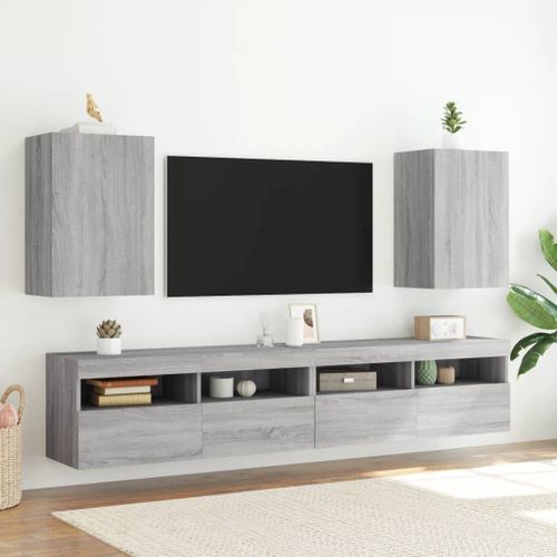 Meubles TV muraux 2pcs sonoma gris 40,5x30x60cm bois ingénierie - Photo n°3; ?>