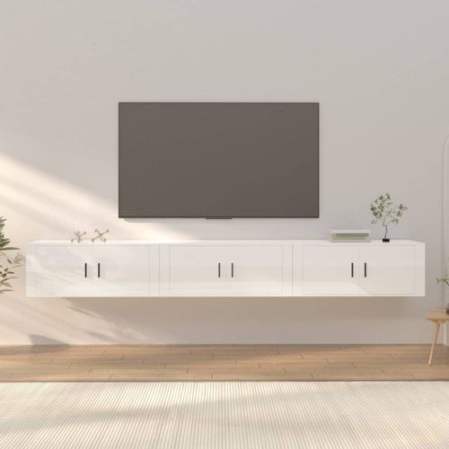 Meubles TV muraux 3 pcs blanc brillant 100x34,5x40 cm - Photo n°2; ?>