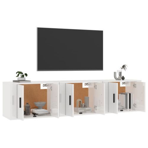 Meubles TV muraux 3 pcs blanc brillant 57x34,5x40 cm - Photo n°3; ?>