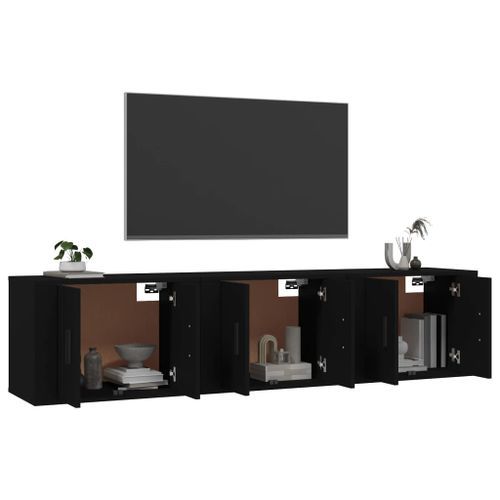 Meubles TV muraux 3 pcs noir 57x34,5x40 cm - Photo n°3; ?>