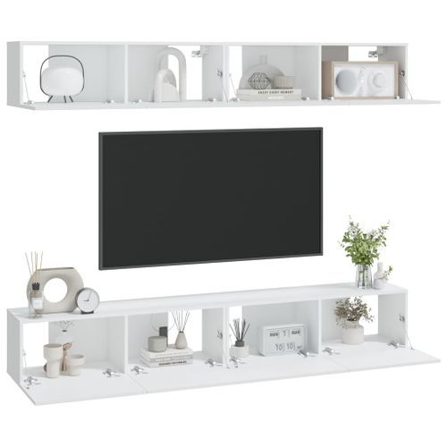 Meubles TV muraux 4 pcs Blanc 100x30x30 cm - Photo n°3; ?>