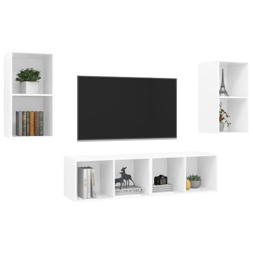 Meubles TV muraux 4 pcs Blanc brillant 3 - Photo n°3; ?>