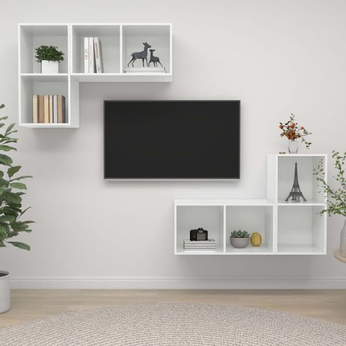 Meubles TV muraux 4 pcs Blanc brillant - Photo n°2; ?>