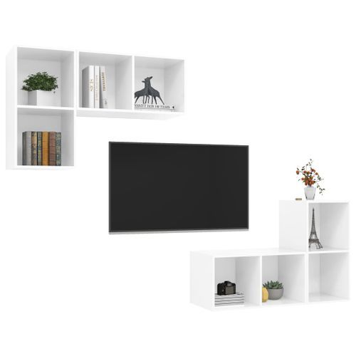 Meubles TV muraux 4 pcs Blanc brillant - Photo n°3; ?>