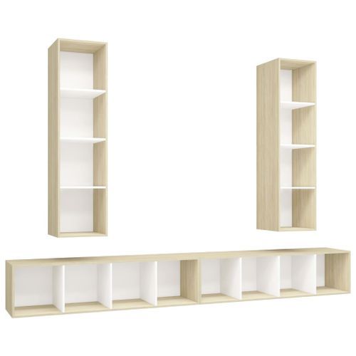 Meubles TV muraux 4 pcs Blanc et chêne sonoma 3 - Photo n°2; ?>