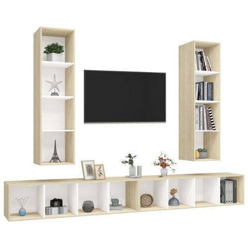 Meubles TV muraux 4 pcs Blanc et chêne sonoma 3 - Photo n°3; ?>