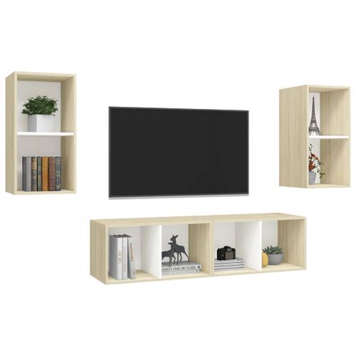 Meubles TV muraux 4 pcs Blanc et chêne sonoma - Photo n°3; ?>