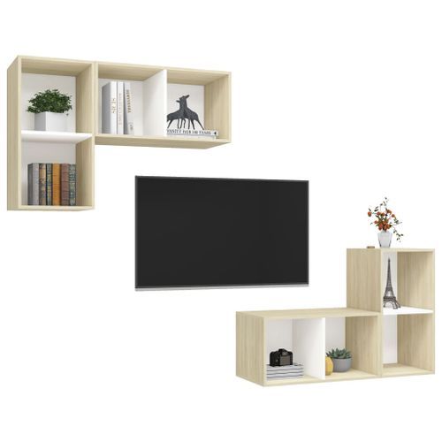 Meubles TV muraux 4 pcs Blanc et chêne sonoma 4 - Photo n°3; ?>