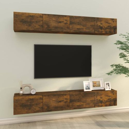 Meubles TV muraux 4 pcs Chêne fumé 100x30x30 cm - Photo n°2; ?>