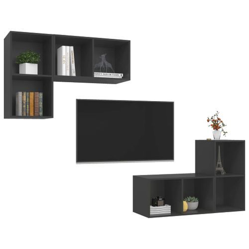 Meubles TV muraux 4 pcs Gris 2 - Photo n°3; ?>