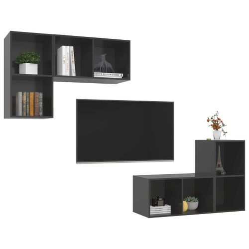 Meubles TV muraux 4 pcs Gris brillant 3 - Photo n°3; ?>