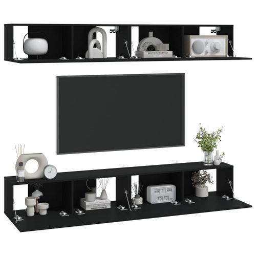 Meubles TV muraux 4 pcs Noir 100x30x30 cm - Photo n°3; ?>