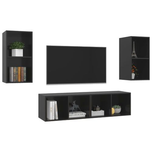 Meubles TV muraux 4 pcs Noir brillant 2 - Photo n°3; ?>