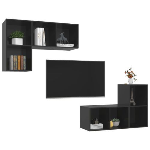 Meubles TV muraux 4 pcs Noir brillant 3 - Photo n°3; ?>