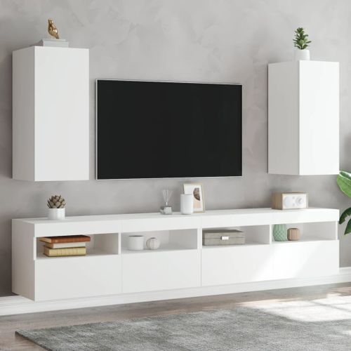 Meubles TV muraux avec lumières LED 2 pcs blanc 30,5x35x70 cm - Photo n°2; ?>