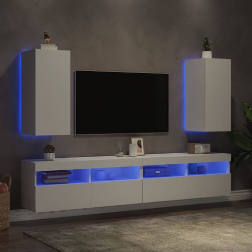 Meubles TV muraux avec lumières LED 2 pcs blanc 30,5x35x70 cm - Photo n°3; ?>