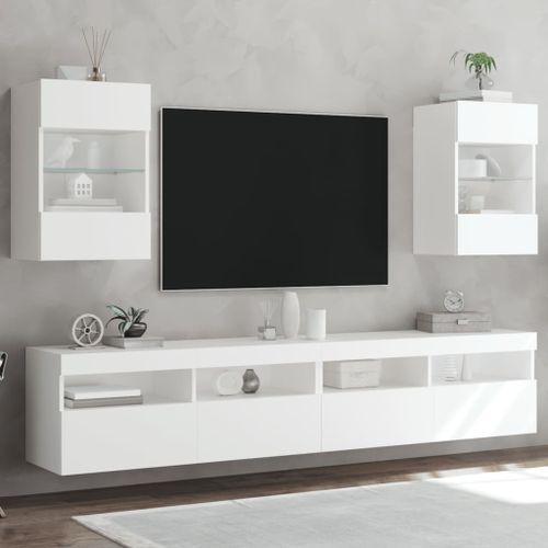 Meubles TV muraux avec lumières LED 2 pcs blanc 40x30x60,5 cm - Photo n°2; ?>