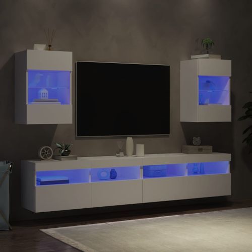 Meubles TV muraux avec lumières LED 2 pcs blanc 40x30x60,5 cm - Photo n°3; ?>