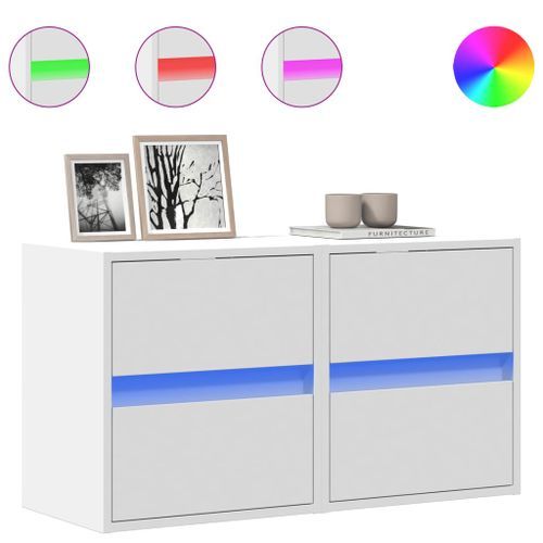 Meubles TV muraux avec lumières LED 2 pcs blanc 41x31x45 cm - Photo n°2; ?>