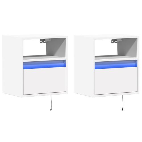 Meubles TV muraux avec lumières LED 2 pcs blanc 41x31x45 cm - Photo n°3; ?>