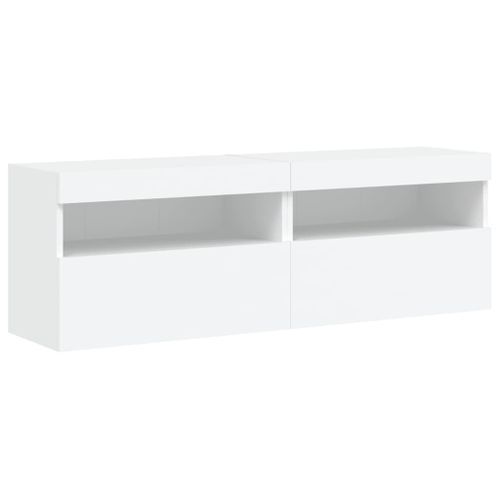 Meubles TV muraux avec lumières LED 2 pcs blanc 60x30x40 cm - Photo n°3; ?>