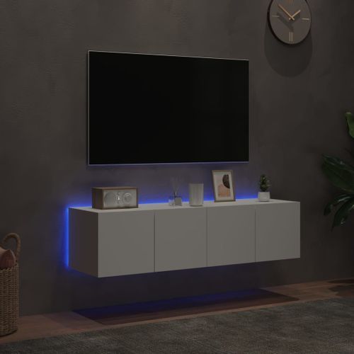 Meubles TV muraux avec lumières LED 2 pcs blanc 60x35x31 cm - Photo n°3; ?>