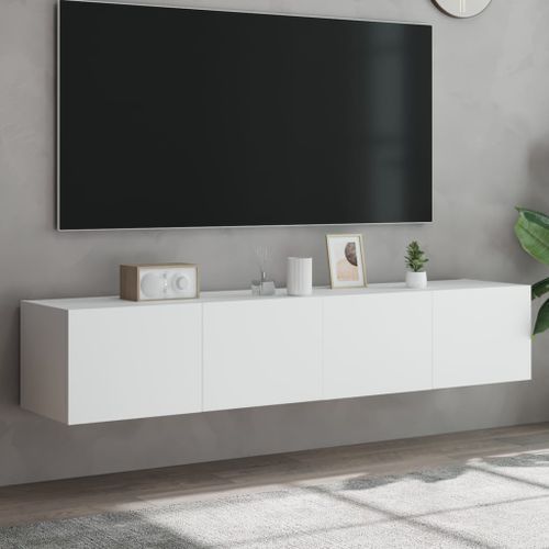 Meubles TV muraux avec lumières LED 2 pcs blanc 80x35x31 cm - Photo n°2; ?>