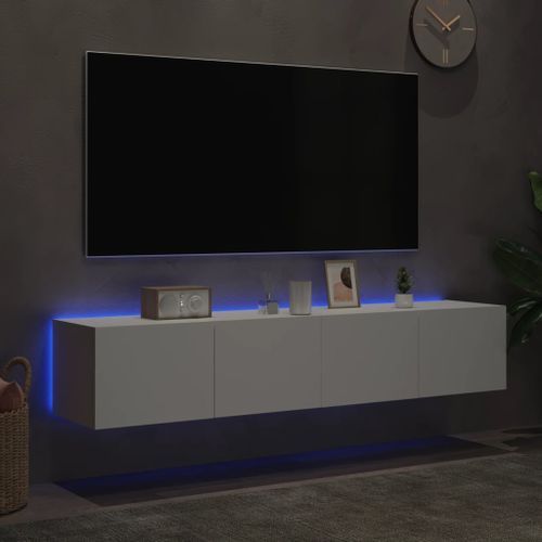 Meubles TV muraux avec lumières LED 2 pcs blanc 80x35x31 cm - Photo n°3; ?>