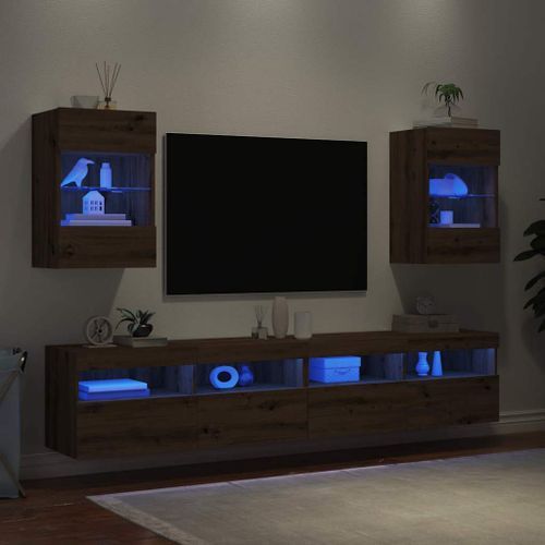 Meubles TV muraux avec lumières LED 2 pcs chêne artisanal - Photo n°3; ?>