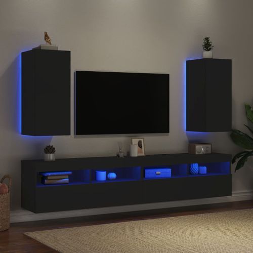 Meubles TV muraux avec lumières LED 2 pcs noir 30,5x35x70 cm - Photo n°3; ?>