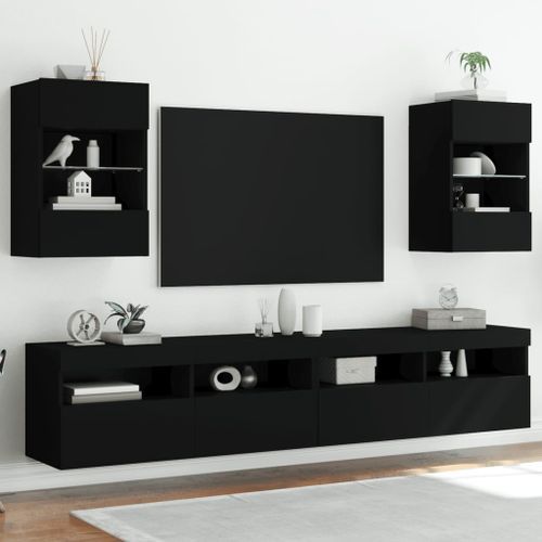 Meubles TV muraux avec lumières LED 2 pcs noir 40x30x60,5 cm - Photo n°2; ?>