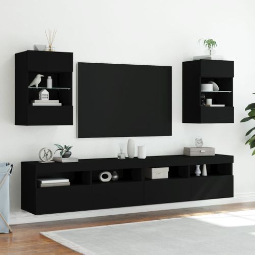 Meubles TV muraux avec lumières LED 2 pcs noir 40x30x60,5 cm - Photo n°3; ?>