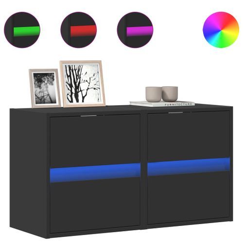 Meubles TV muraux avec lumières LED 2 pcs noir 41x31x45 cm - Photo n°2; ?>